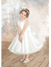 Ivory Satin Simple Keyhole Back Flower Girl Dress